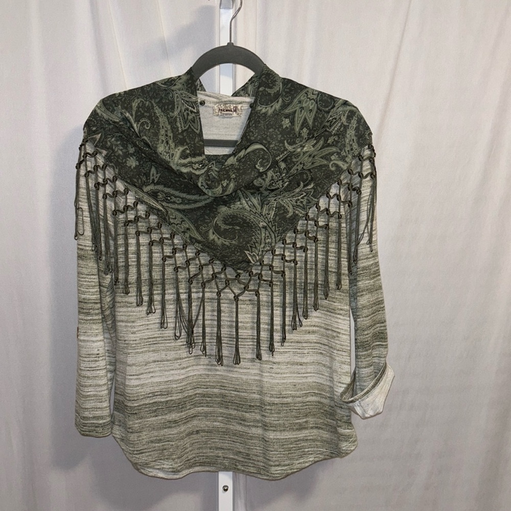 One World Space Dye Knit with Detachable Scarf Detail